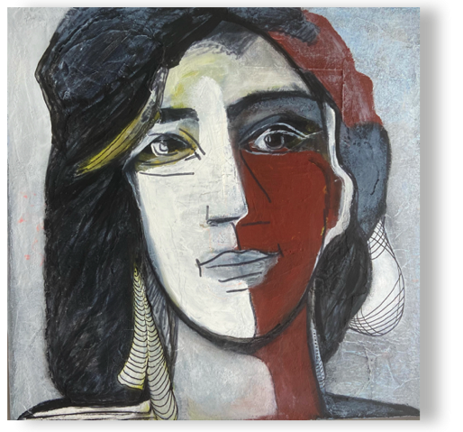 die Zuhörerin
Öl/Struktur/Marker/Lw, 40 x 40 cm, 2020